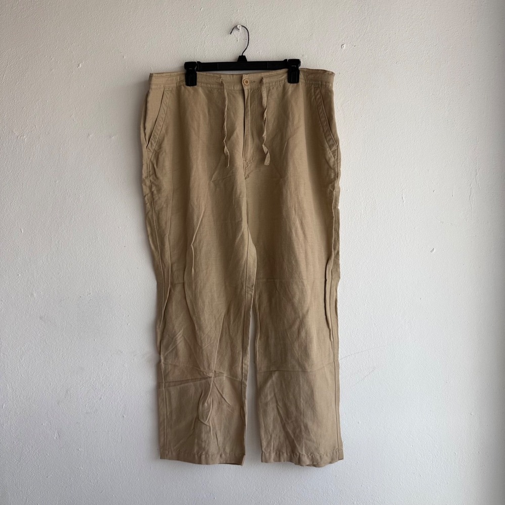 Cubavera Linen Blend Drawstring Pants Relaxed Beige Men Size XL Tall Coastal